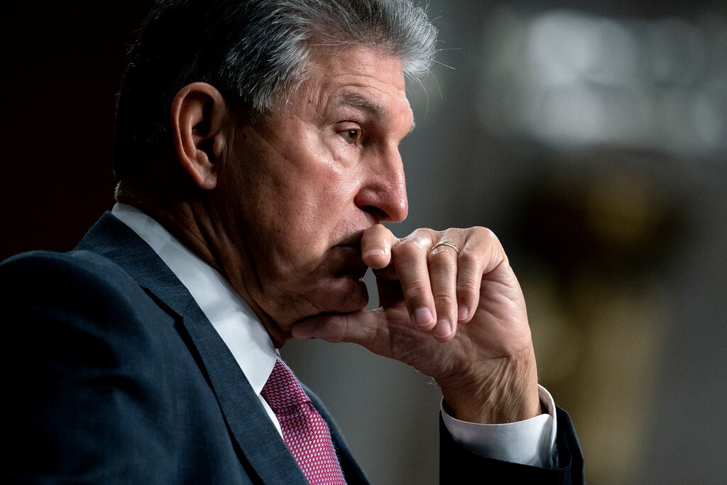 (Stefani Reynolds | The New York Times)
Sen. Joe Manchin (D-W.Va.) listens during a Senate Armed Services Committee hearing on Capitol Hill in Washington, Sept. 28, 2021. "President Biden's policy agenda is hanging by a thread," writes New York Times columnist Paul Krugman. "And the reason can be summarized in two words: Joe Manchin."