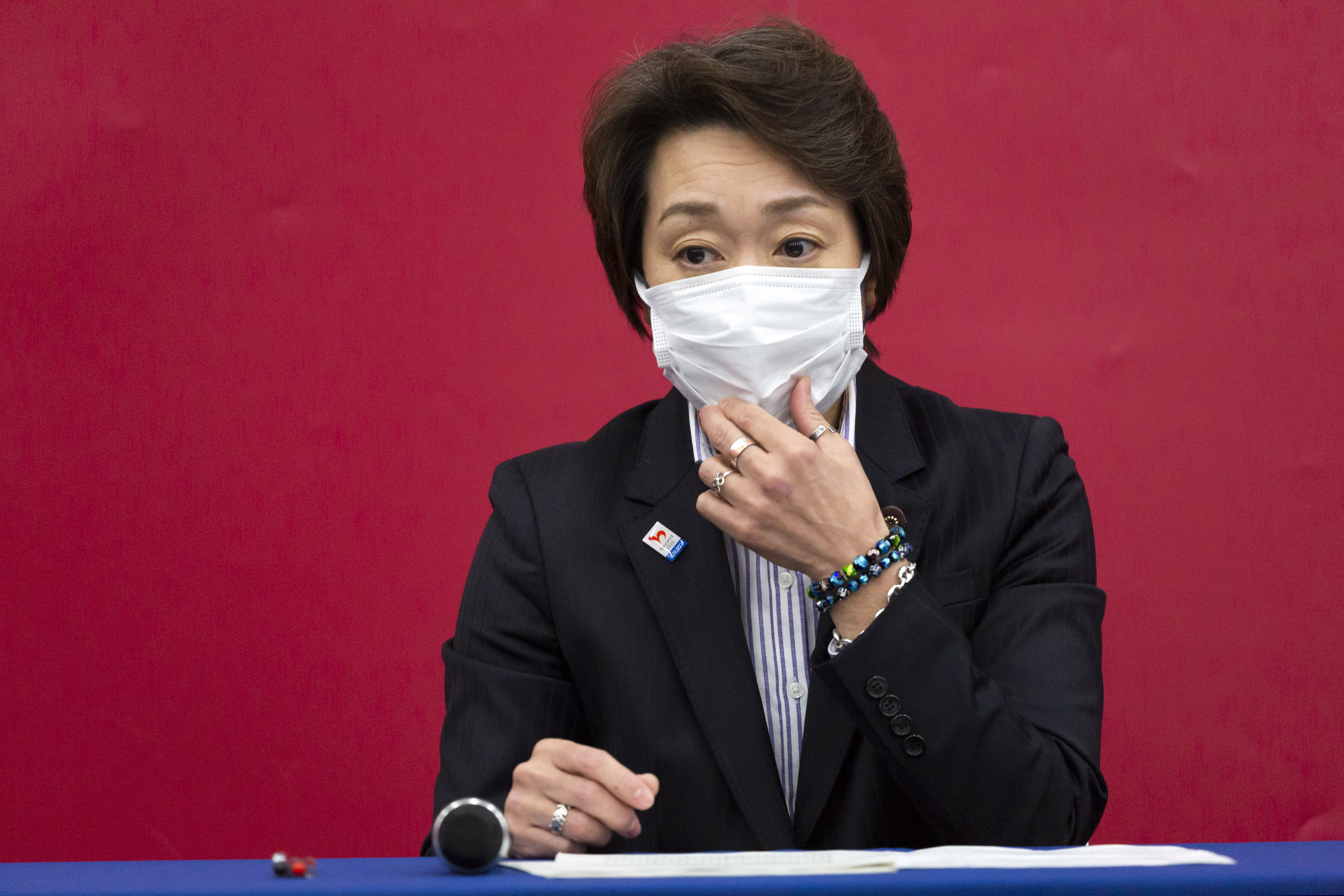 Seiko Hashimoto, president of the Tokyo 2020 Olympics Organizing Committee attends a press conference following the Tokyo 2020 Executive Board meeting on Thursday, Feb. 18, 2021 in Tokyo, Japan. Former Olympian Hashimoto was named president of the Tokyo Olympic organizing committee after a meeting of its executive board, which is 80% male. She replaces 83-year-old Yoshiro Mori, a former Japanese prime minister who was forced to resign last week after making sexist comments about women. (Yuichi Yamazaki/Pool Photo via AP)
