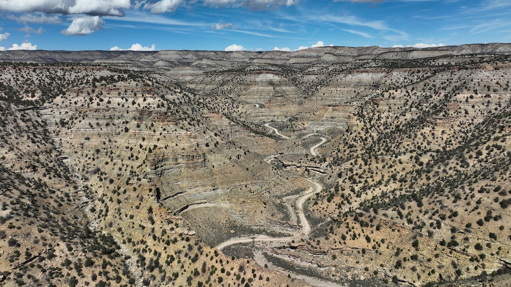 (Southern Utah Wilderness Alliance) Gate Canyon with a winding dirt road that would be straighten and paved under a plan approved by the Bureau of Land Management.