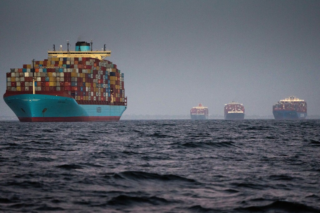 (Erin Schaff | The New York Times)

Container ships wait to enter the Port of Los Angeles on Oct. 17, 2021.