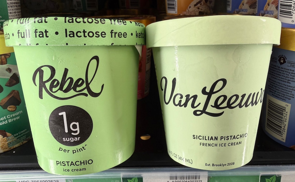 (Jeff Dempsey  |  The Salt Lake Tribune) Pints of Rebel and Van Leeuwen pistachio ice creams. A judge ruled that Utah-based Rebel Creamery was using packaging that was too similar to Van Leeuwen's.