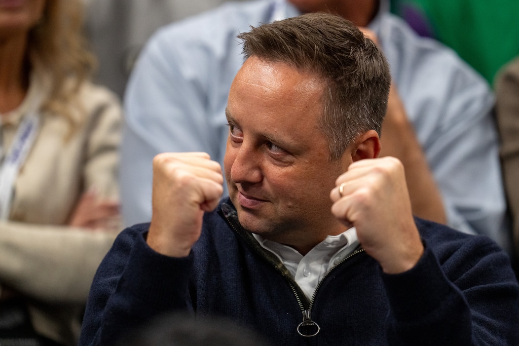 (Trent Nelson  |  The Salt Lake Tribune) Austin Ainge as the Utah Jazz host the Oklahoma City Thunder, NBA basketball in Salt Lake City on Friday, Nov. 21, 2025.
