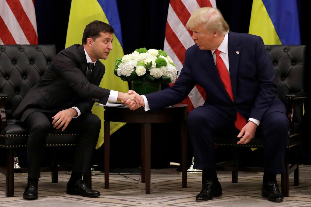 (Evan Vucci | AP file photo) President Donald Trump meets with Ukrainian President Volodymyr Zelenskiy at the InterContinental Barclay New York hotel during the United Nations General Assembly in New York, Sept. 25, 2019.