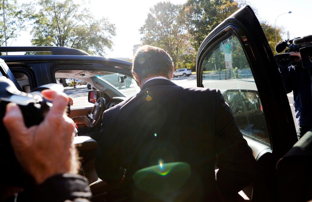 Paul Manafort gets into a car as he leaves Federal District Court in Washington, Monday, Oct. 30, 2017. Manafort, President Donald Trump's former campaign chairman, and Manafort's business associate Rick Gates have pleaded not guilty to felony charges of conspiracy against the United States and other counts. (AP Photo/Alex Brandon)