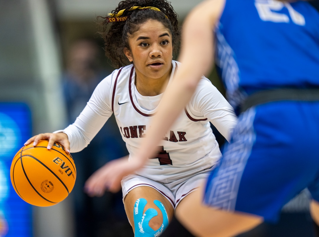 (Rick Egan | The Salt Lake Tribune) Lone Peak guard Makeili Ika (4) bring the ball downcourt in their 67-65 double-overtime win over Fremont, in the 6A State Championship game, at the Marriott Center in Provo, on Saturday, March 5, 2022.  Ika, hit the winning shot with .5 seconds left on the clock. 