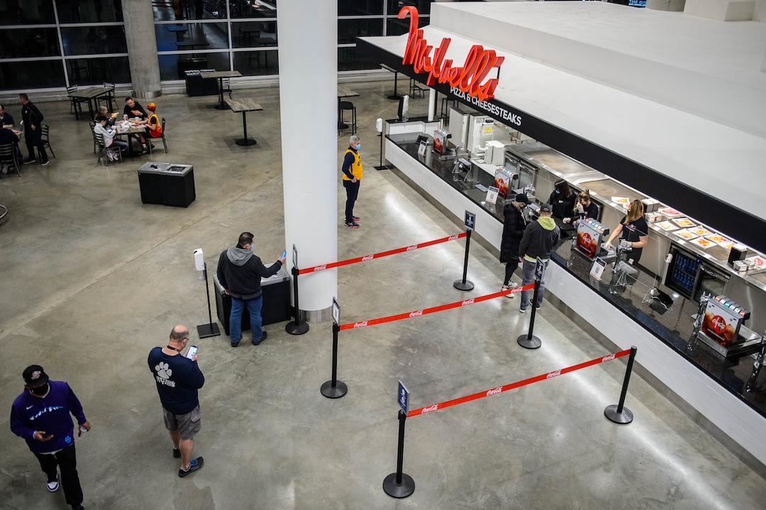 (Trent Nelson  |  The Salt Lake Tribune) Utah Jazz fans get food at Maxwell's before watching the Utah Jazz host the Minnesota Timberwolves, NBA basketball at Vivint Smart Home Arena in Salt Lake City on Saturday, Dec. 26, 2020.
