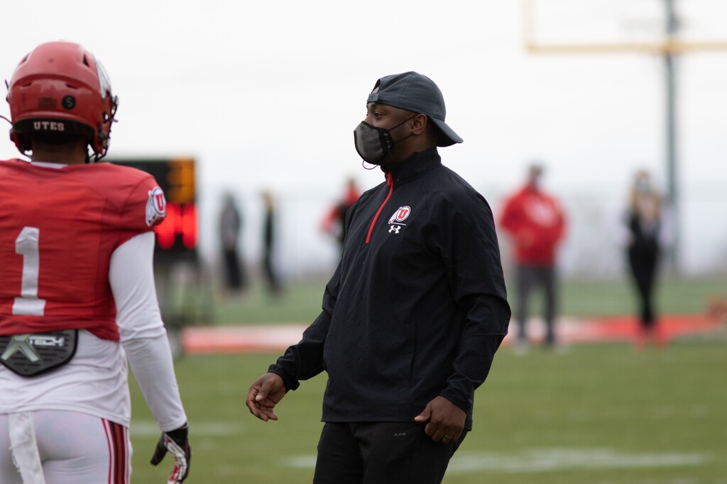 (Utah Athletics) Utah wide receivers coach Chad Bumphis works at a spring practice. Bumphis' Mississippi roots helped the Utes land a commitment from three-star quarterback Mack Howard.