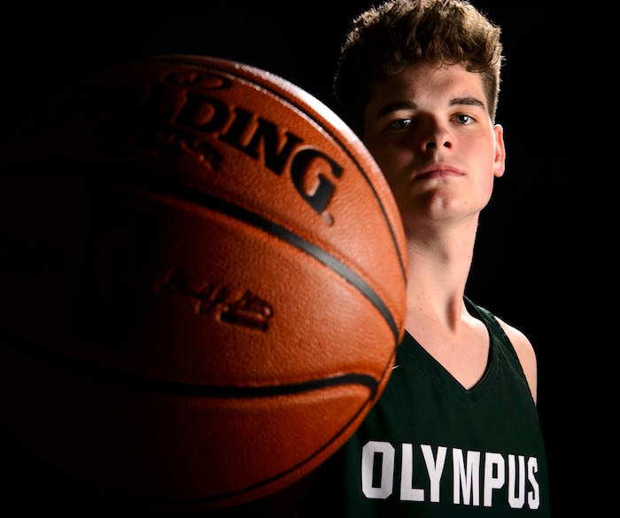 (Steve Griffin  |  The Salt Lake Tribune)  Prep basketball Jeremy DowDell, Olympus, in the Salt Lake Tribune studio in Salt Lake City Tuesday April 10, 2018.