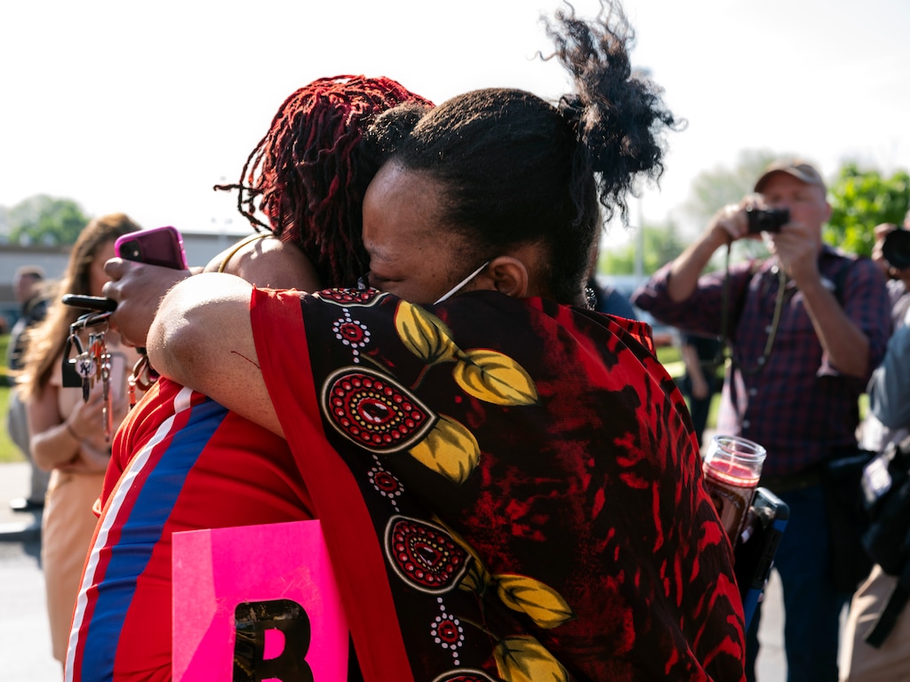 (Joshua Rashaad McFadden | The New York Times)

Two women embrace on Sunday, May 15, 2022, during a  vigil for the victims of the mass shooting at Tops supermarket in Buffalo, N.Y. A day after one of the deadliest racist massacres in recent American history, law enforcement officials in New York descended on the home of the accused gunman and probed disturbing hints into his behavior, as Gov. Kathy Hochul promised action on hate speech that she said spreads "like a virus."