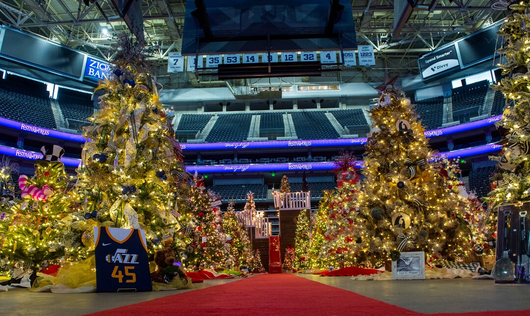 (Rick Egan | The Salt Lake Tribune) Some of the 150 trees that are a part of Festival of Trees, the Utah holiday fund-raiser for Primary Children's Hospital. This year's event, previewed to the media on Monday, Nov. 23, 2020, happens in Vivint Smart Home Arena, but will only be seen by the public online.