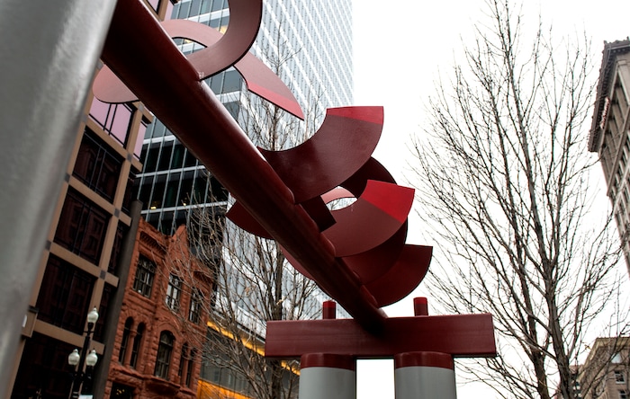 Leah Hogsten  |  The Salt Lake Tribune) Spiral Arch, sculpted by Richard Johnston, located at 100 South between State Street and Main Street, Salt Lake City.