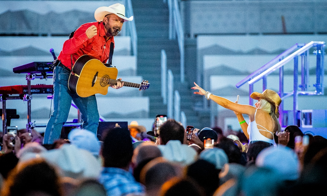 (Isaac Hale | Special to The Tribune) Garth Brooks performs with his band during a stop on their stadium tour held at Rice-Eccles Stadium in Salt Lake City on Saturday, July 17, 2021.