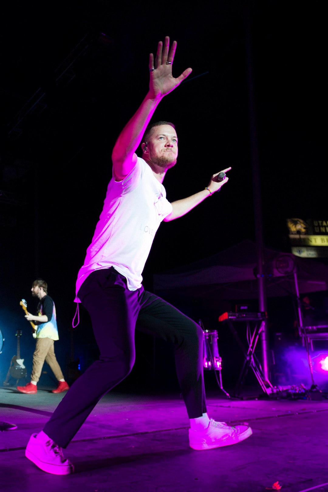 (Rick Egan  |  The Salt Lake Tribune) Dan Reynolds sings for Imagine Dragons at the LoveLoud Festival at Brent Brown Ballpark at UVU campus, Saturday, August 26, 2017.