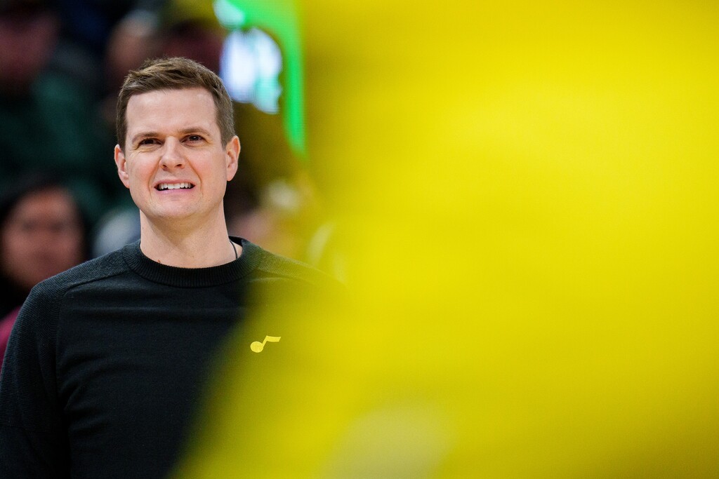 (Trent Nelson  |  The Salt Lake Tribune) Will Hardy as the Utah Jazz host the San Antonio Spurs, NBA basketball in Salt Lake City on Tuesday, Feb. 28, 2023.