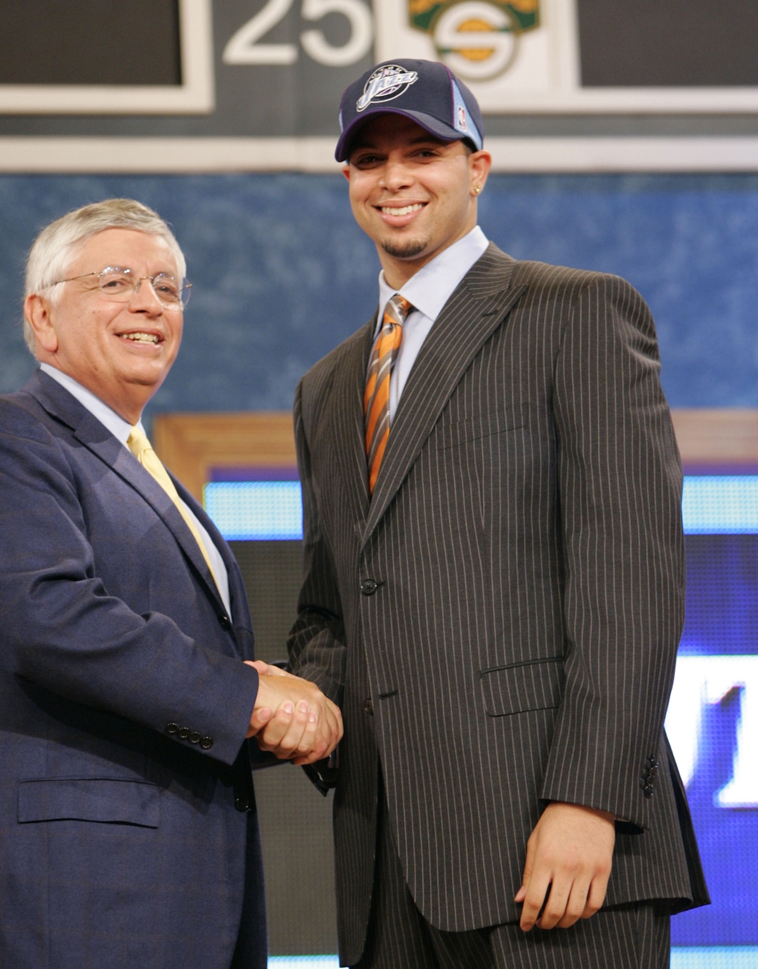 Tribune file photoDeron Williams, then a guard from Illinois, is congratulated by NBA Commissioner David Stern after he is chosen by the Utah Jazz as the third overall pick of the 2005 NBA Draft Tuesday, June 28, 2005 in New York.