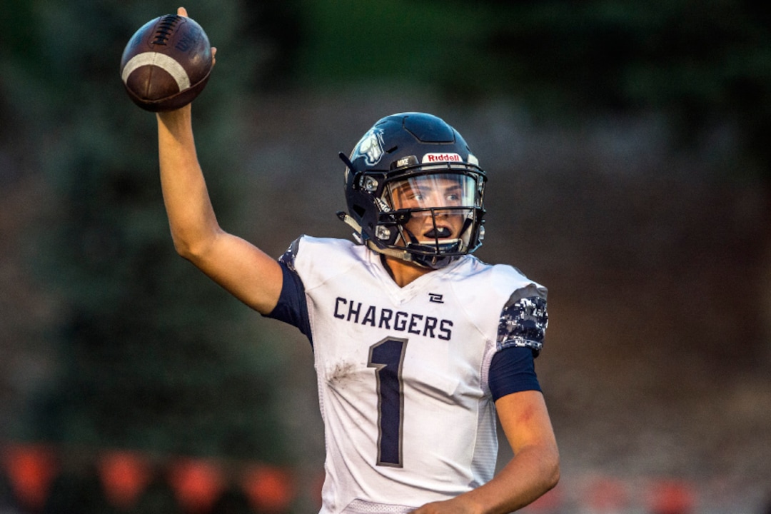 Chris Detrick  |  The Salt Lake Tribune
Corner Canyon quarterback Zach Wilson celebrates during his team's 36-6 win over host Roy on Sept. 2, 2016.