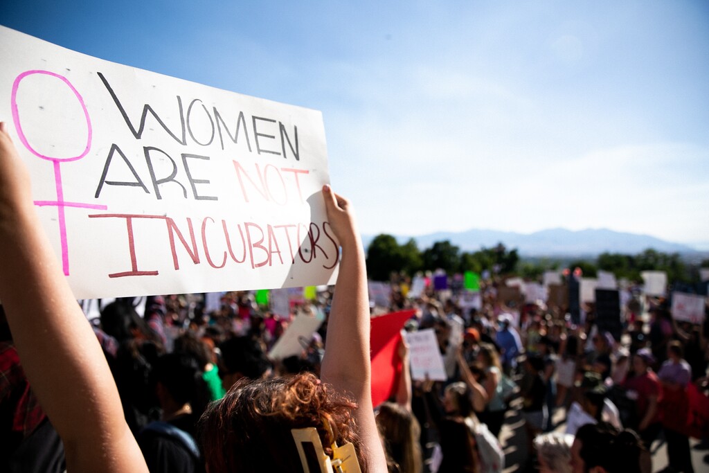 (Rachel Rydalch | Special to The Tribune) Hundreds rally at the Utah Capitol in support of abortion rights on Sunday, June 26, 2022.