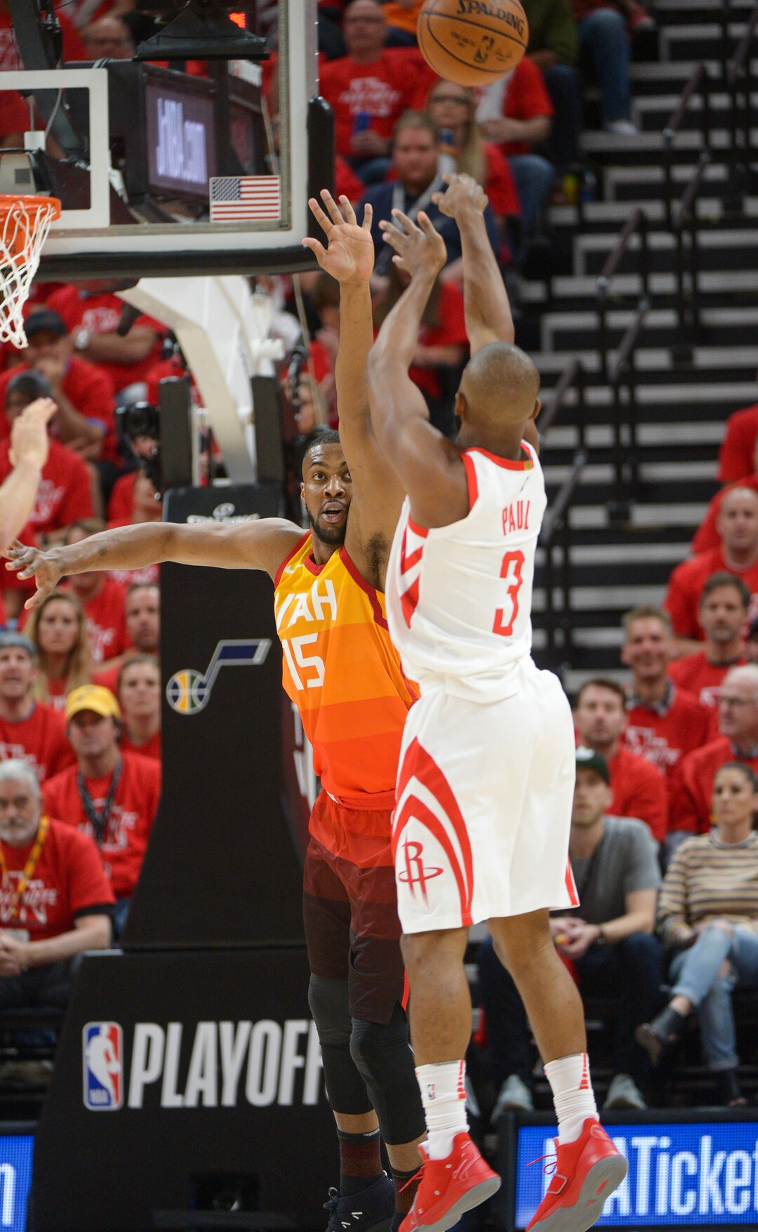 (Leah Hogsten  |  The Salt Lake Tribune) Houston Rockets guard Chris Paul (3) had 12 points and 5 assists in the first half as the Utah Jazz take on the Houston Rockets in Game 3 of an NBA basketball second-round playoff series Friday, May 4, 2018 in Salt Lake City.