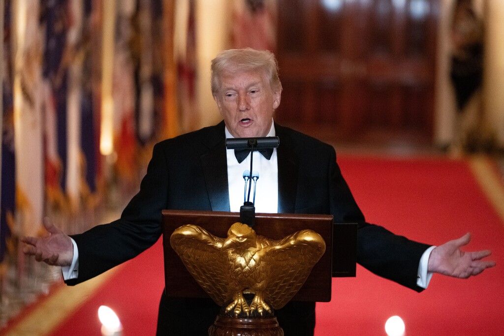 (Allison Robbert | AP) President Donald Trump speaks at the National Governors Association dinner at the White House, Saturday, Feb. 21, 2026, in Washington. At the dinner, Trump pledged support to preserving the Great Salt Lake.
