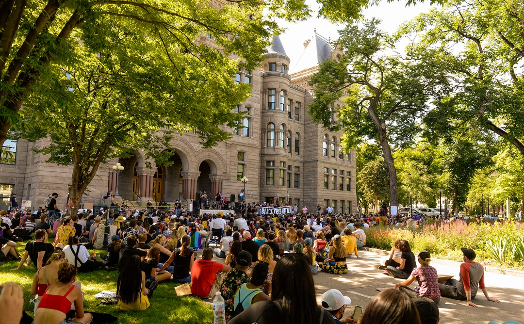 (Leah Hogsten  |  The Salt Lake Tribune) Over 1,000 Pride for Black Lives Matter supporters rallied at Liberty Park, Sunday, June 14, 2020 for over three hours before marching throughout Salt Lake City to join the Las Vidas Negras Importan Rally at Washington Square.