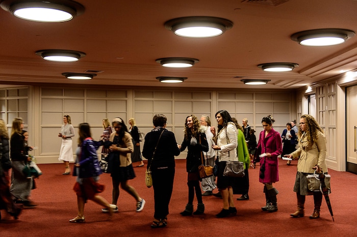 (Trent Nelson | The Salt Lake Tribune)  Women arrive at the General Women's Session of the 187th Semiannual General Conference of the The Church of Jesus Christ of Latter-day Saints, in Salt Lake City, Saturday September 23, 2017.