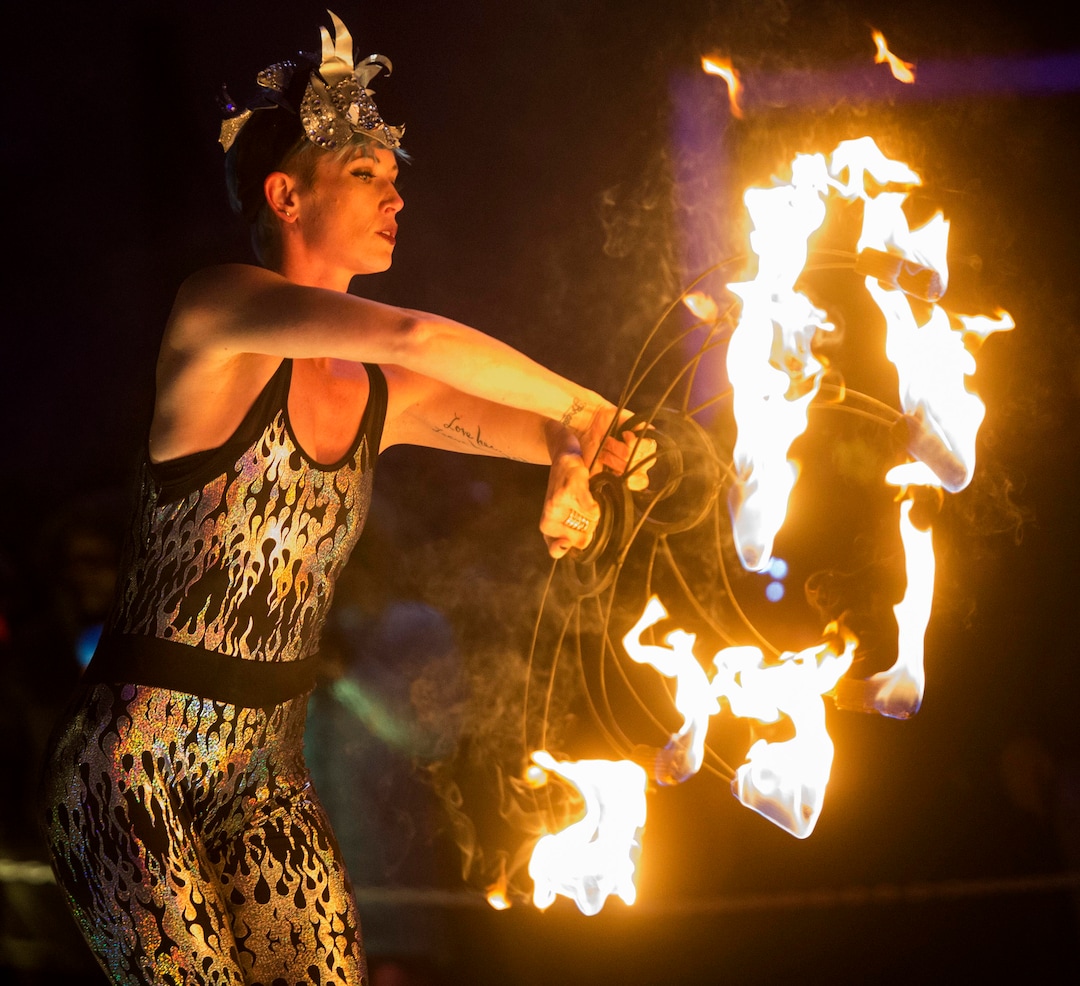 (Rick Egan  |  The Salt Lake Tribune)   Chaska Lance performs with Samba Fogo, at the Last Hurrah New Years Eve party at the Gateway,  Sunday, December 31, 2017.