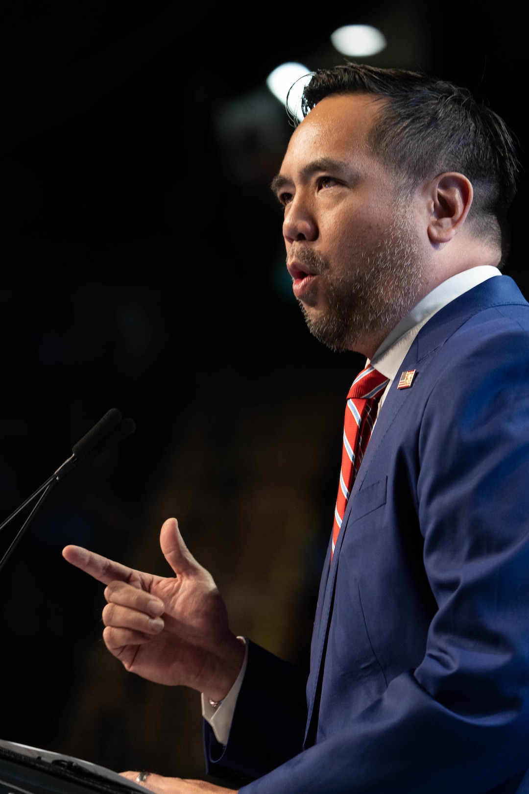 (Francisco Kjolseth | The Salt Lake Tribune) Utah Attorney General Sean Reyes speaks with delegates attending the Utah Republican Party’s 2021 Organizing Convention at the Maverik Center in West Valley City on Saturday, May 1, 2021, as they return to an in-person format after the pandemic forced the nominating convention to go online last year.