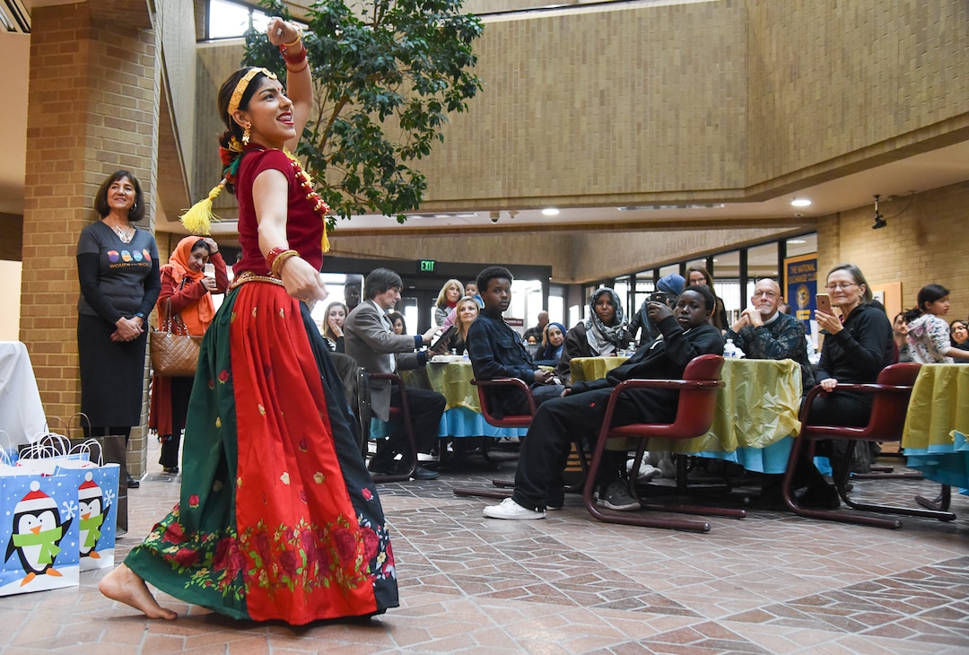 (Francisco Kjolseth  |  The Salt Lake Tribune)  Anju Thapaliya Sharma performs a dance during the Women of the World 8th annual award ceremony at the Salt Lake County building in Salt Lake City on Saturday, Dec. 8, 2018, as a celebration of successes including educational, service, and employment milestones by refugee women.