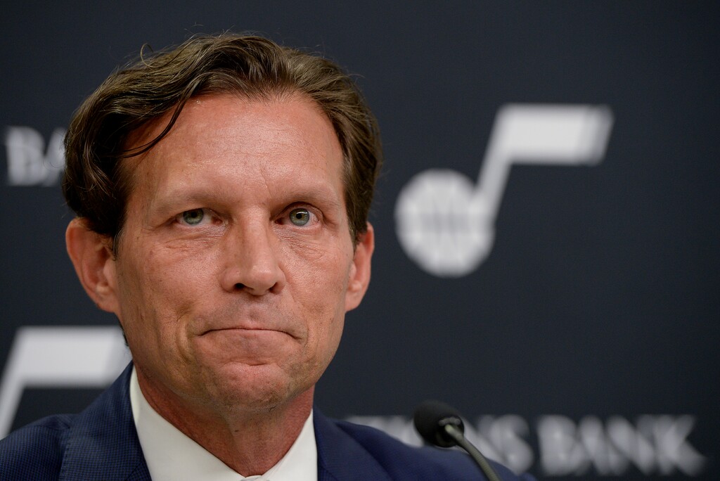 (Chris Samuels | The Salt Lake Tribune) Head coach Quin Snyder speaks to media at Utah Jazz media day at Vivint Arena, Monday, Sept. 27, 2021 in Salt Lake City. In the latest episode of the “How Bout This Jazz” podcast, Tribune reporters talk Jazz training camp in Las Vegas, as well as how the injury to free agent signing Rudy Gay changes Snyder’s plans (or not) for the start of the season.