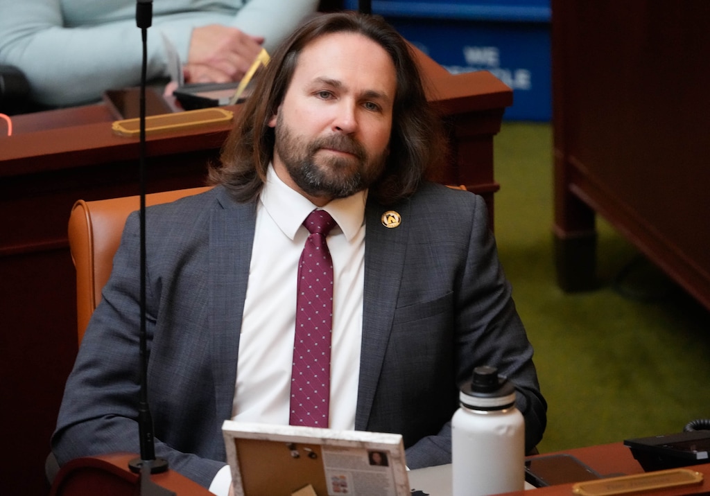(Francisco Kjolseth | The Salt Lake Tribune) Rep. Tim Jimenez, R-Tooele, during the start of the 2024 legislative session at the Utah Capitol in Salt Lake City on Tuesday, Jan. 16, 2024. Jimenez is proposing a law that would block DEI practices in private companies.