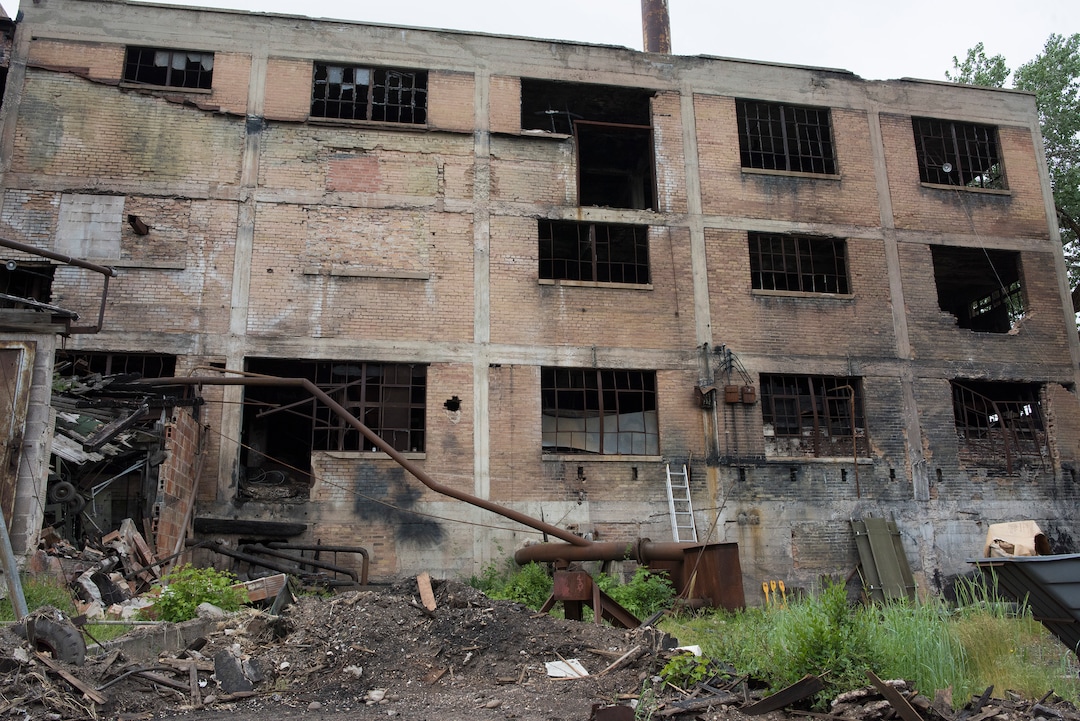 (Briana Scroggins  |  The Utah Investigative Journalism Project) Fire damage can be seen on the west side of the Swift building in Ogden on Thursday, May 16, 2019. The EPA started site clean up on April 1 and plan to finish by August 2019.