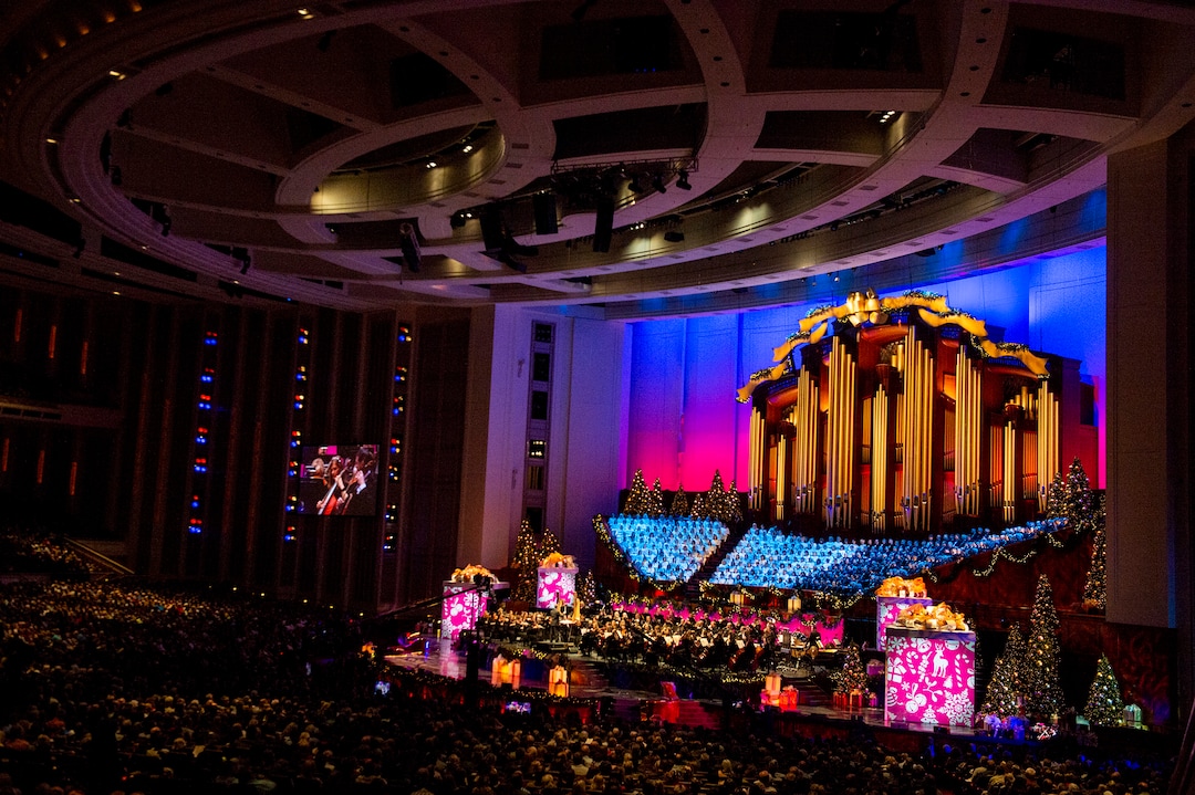 Leah Hogsten  |  The Salt Lake Tribune  Kristin Chenoweth performs with The Tabernacle Choir during the first of three sold-out Christmas concert performances Thursday, December 13, 2018 at the The Church of Jesus Christ of Latter-day Saints Conference Center in Salt Lake City.