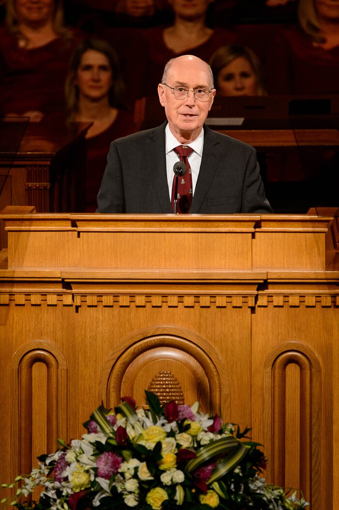 (Trent Nelson | The Salt Lake Tribune)  President Henry B. Eyring speaks at funeral services for Elder Robert D. Hales at the Salt Lake Tabernacle in Salt Lake City Friday October 6, 2017.
