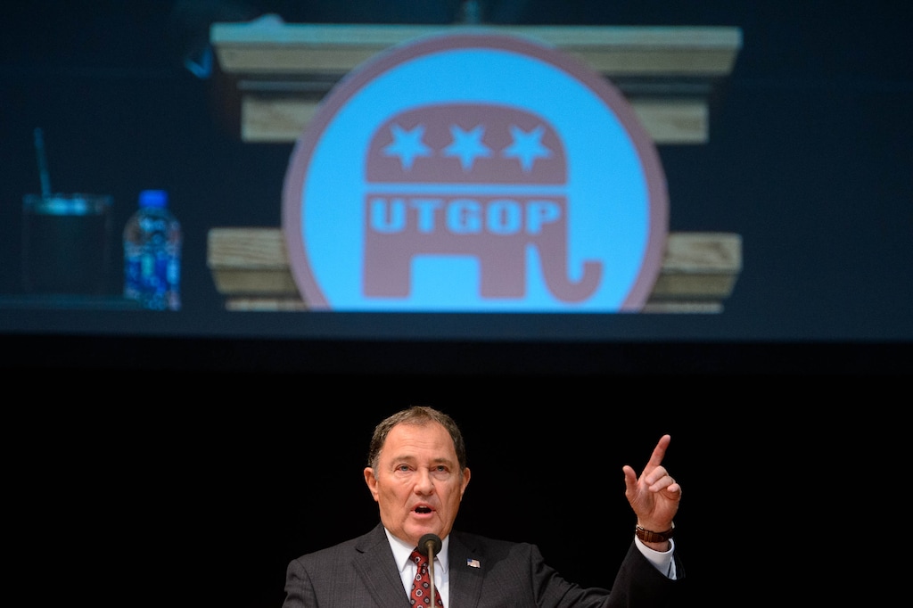 (Trent Nelson | Tribune file photo)  Utah Gov. Gary Herbert speaks at the Utah Republican Party's 2019 Organizing Convention at Utah Valley University in Orem on Saturday, May 4, 2019.
