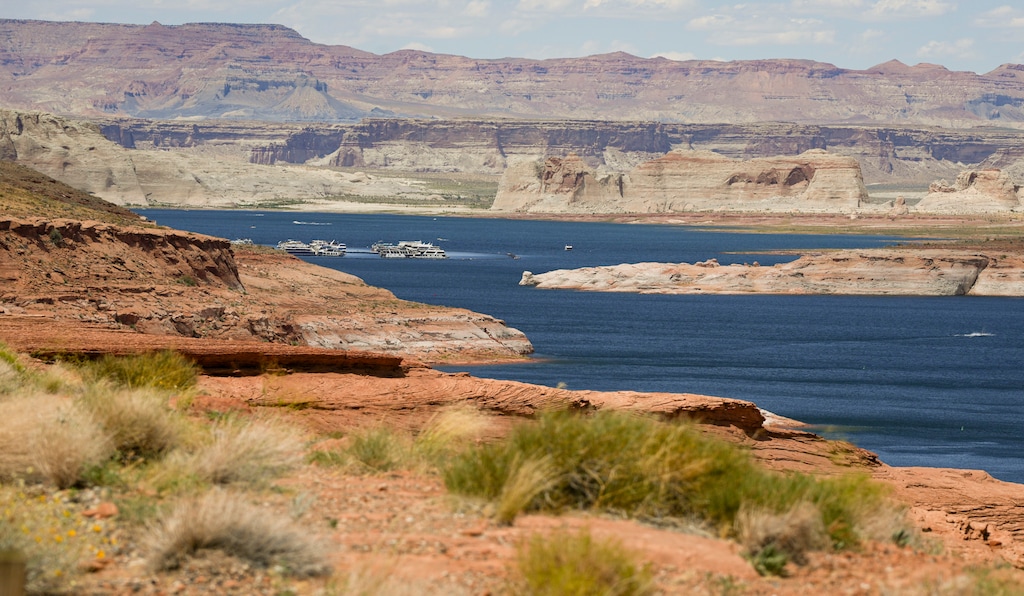 (Bethany Baker | The Salt Lake Tribune) Boaters recreate on Lake Powell near Page, Ariz. on Thursday, July 13, 2023. 