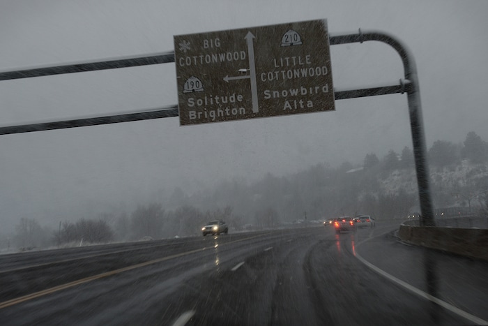 (Scott Sommerdorf | The Salt Lake Tribune)
Snow falls as dusk nears in Salt Lake City, Wednesday, December 20, 2017.