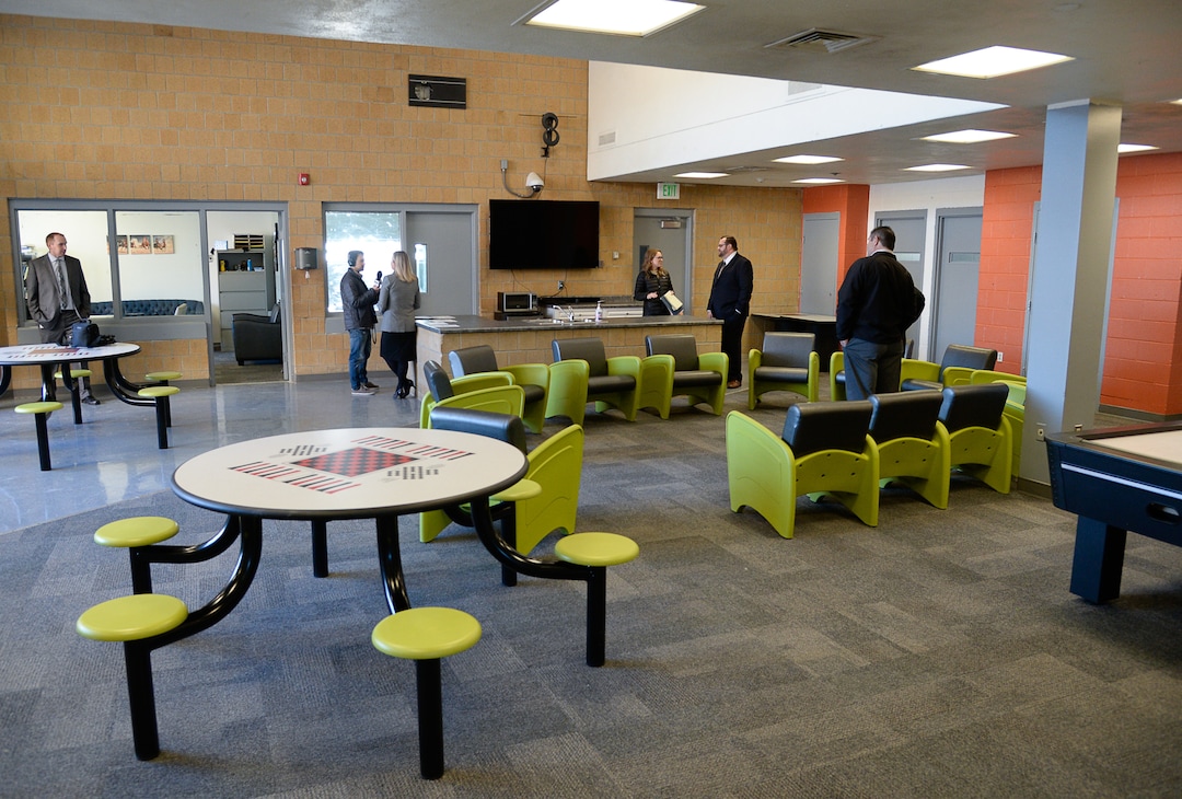 (Francisco Kjolseth  |  The Salt Lake Tribune) Juvenile Justice Services holds a press conference at Decker Lake Youth Center in West Valley City on Wednesday, Jan. 15, 2020, to discuss its success after juvenile justice reforms were passed in 2017. Gov. Gary Herbert was on hand to tour the facility and speak with some of the youth who are being held at the facility. Pictured is the programming unit and therapy room along with some of the recreation activities available to youth.