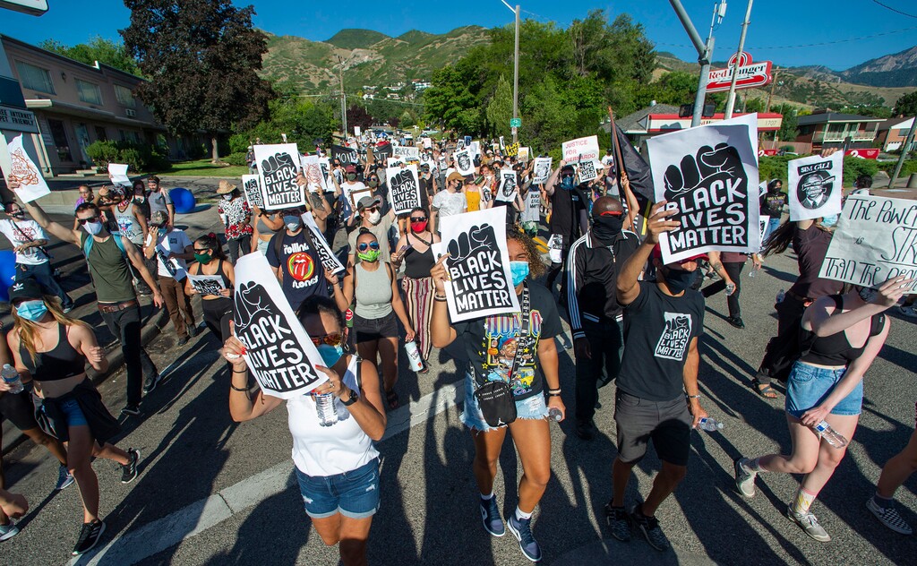 (Rick Egan | The Salt Lake Tribune)

Protesters dance as they march on Foothill Drive, during a march for Justice in Salt Lake City, on Sunday, July 12, 2020.