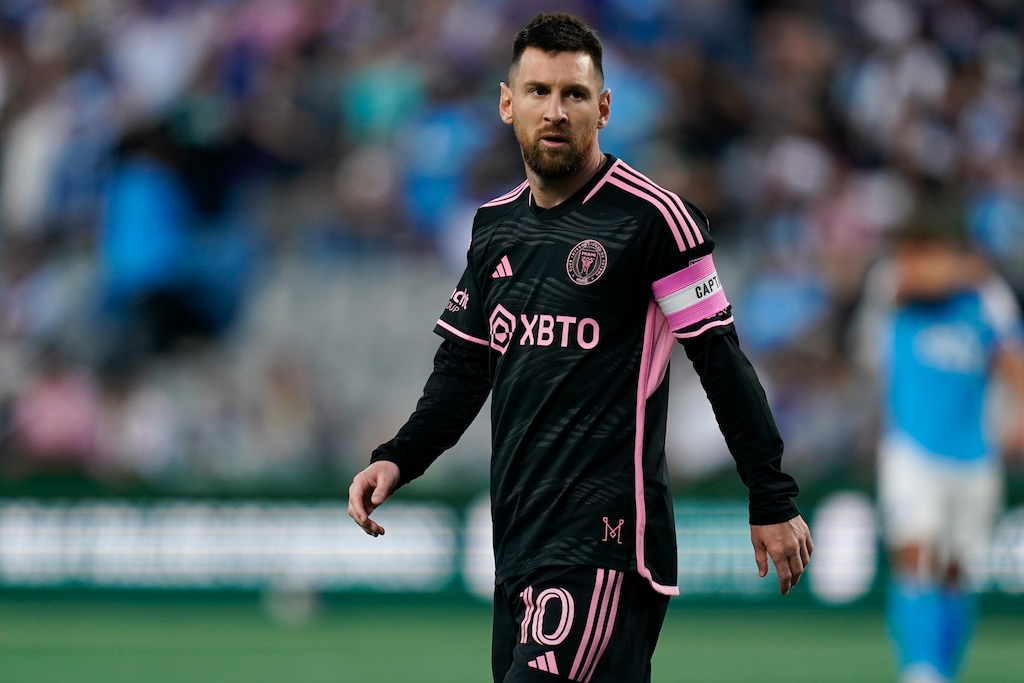(Erik Verduzco | AP) Inter Miami forward Lionel Messi plays during the first half of an MLS soccer match against Charlotte FC, Saturday, Oct. 21, 2023, in Charlotte, N.C.