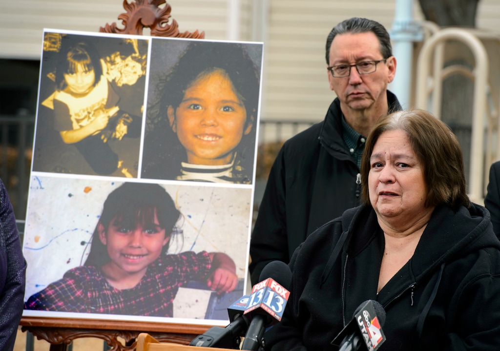(Steve Griffin  |  The Salt Lake Tribune) Lewine Tapia talks about her daughter, Rosa Tapia's murder over 22 years ago, as a coalition of family, attorneys, businesses and residents unit to ask the community to solve the murder. The group held a news conference at the apartment complex where Tapia was taken in Salt Lake City Monday November 20, 2017. Tapia was 6 years old when she disappeared from her home at the Hartland Apartments at 1616 Snow Queen Place in Salt Lake City in the early hours of Aug. 13, 1995.  Rosie was taken from a bedroom of the family apartment, raped and murdered.  Her body was found a few hours later in a nearby canal.  Rosie's killer has never been arrested.