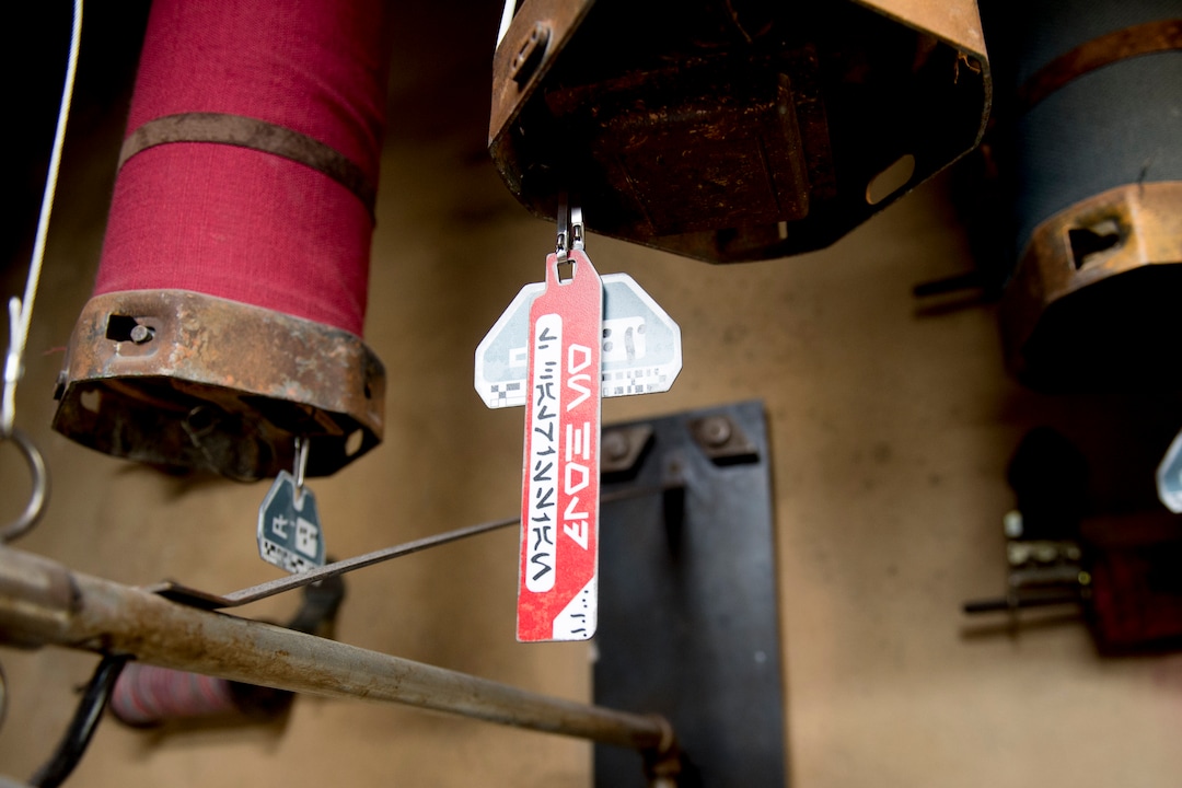 (Jeremy Harmon  |  The Salt Lake Tribune) A tag shows that Lando Calrissian has put a bolt of cloth on hold in the marketplace at Star Wars: Galaxy's Edge in Anaheim, Ca. on Wednesday, May 29, 2019. There are many items like this scattered throughout the park that reference different eras of the Star Wars saga.