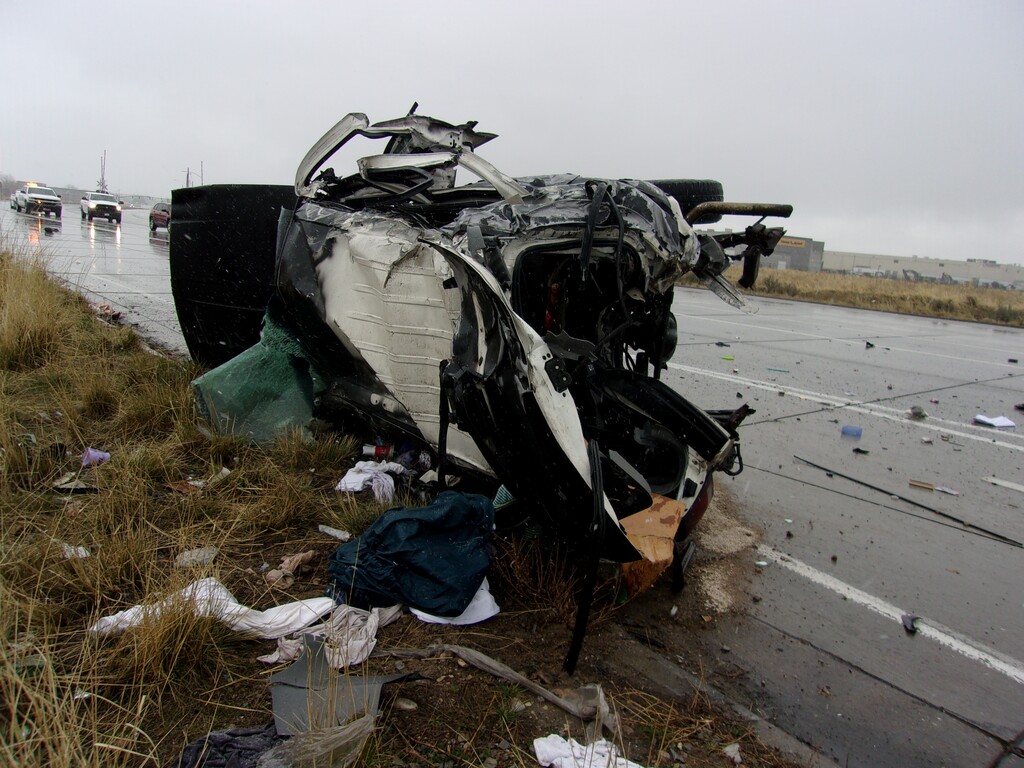 (Photo courtesy of Utah Highway Patrol) A woman died Sunday, March 25, 2018, from injuries she suffered when the Jeep she was riding in collided with a sedan on Bangerter Highway in Salt Lake County.