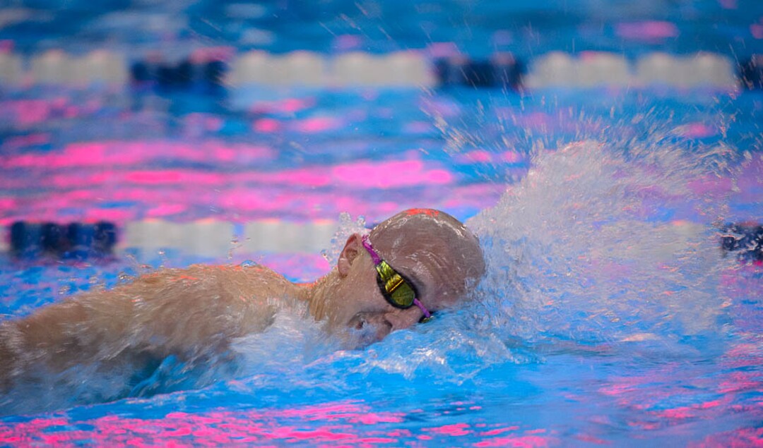(Trent Nelson | The Salt Lake Tribune)  Cyprus High School's Tyler Richards competes in the Men 200 Yard Freestyle at the high school swimming 6A State Championships in Bountiful, Thursday February 8, 2018.