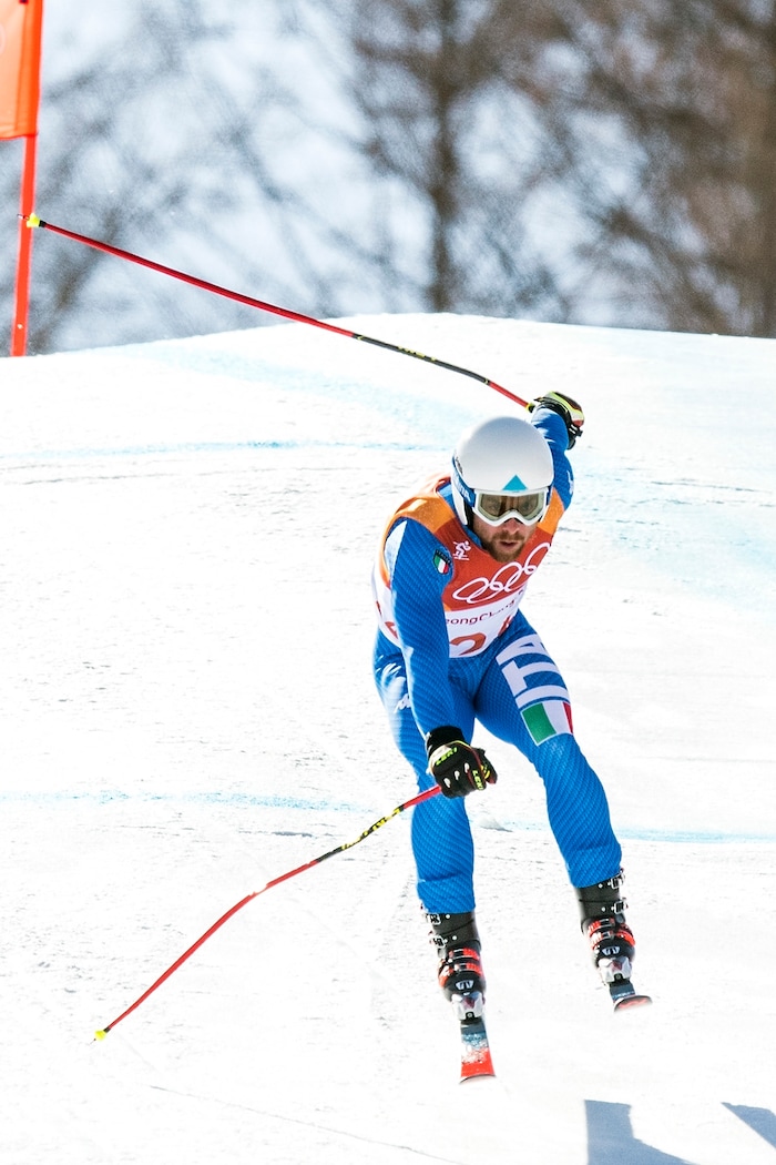 (Chris Detrick  |  The Salt Lake Tribune)   Italy's Riccardo Tonetti competes in the Men's Alpine Combined at Jeongseon Alpine Centre during the Pyeongchang 2018 Winter Olympics Tuesday, February 13, 2018.  Tonetti  finished the downhill event in 26th place with a time of 1:21.99.