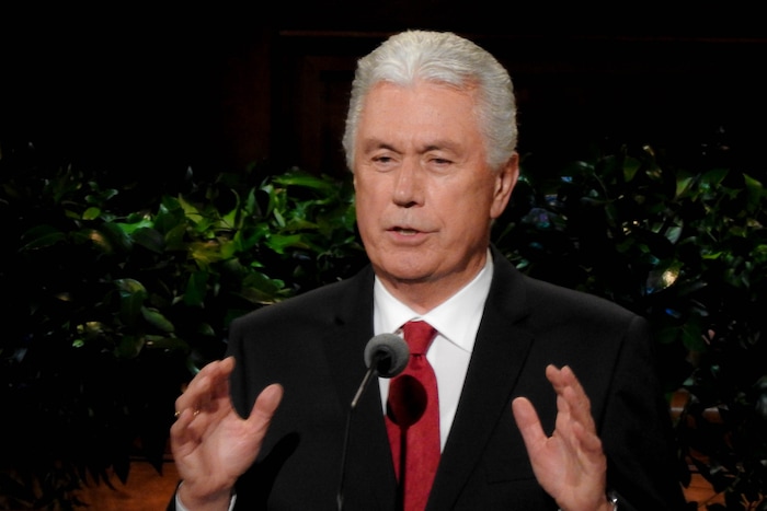 (Trent Nelson | The Salt Lake Tribune)  President Dieter F. Uchtdorf speaks at the General Women's Session of the 187th Semiannual General Conference of the The Church of Jesus Christ of Latter-day Saints, in Salt Lake City, Saturday September 23, 2017.