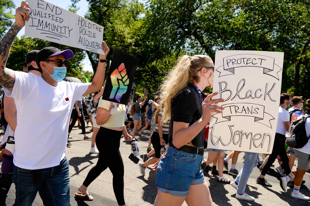 (Leah Hogsten  |  The Salt Lake Tribune) Over 1,000 Pride for Black Lives Matter supporters rallied at Liberty Park, Sunday, June 14, 2020.
