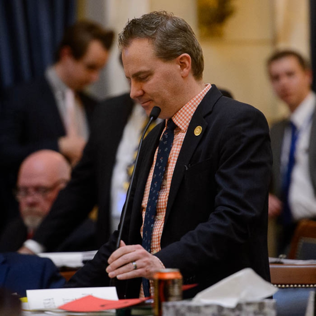 (Trent Nelson | The Salt Lake Tribune)  Sen. Lincoln Fillmore, R-South Jordan makes an emotional statement after the passage of HB 293 in the Senate Chamber in Salt Lake City, Thursday March 8, 2018.