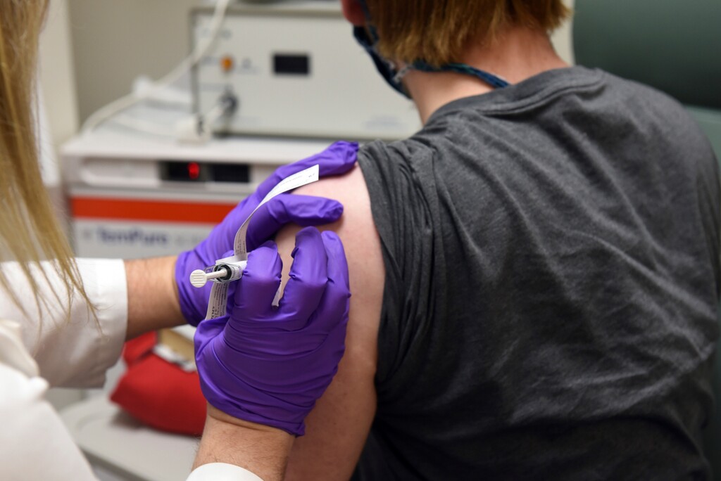 (Courtesy of University of Maryland School of Medicine | AP) This May 4, 2020, file photo provided by the University of Maryland School of Medicine, shows the first patient enrolled in Pfizer's COVID-19 coronavirus vaccine clinical trial at the University of Maryland School of Medicine in Baltimore. On Monday, Nov. 9, 2020, Pfizer said an early peek at its vaccine data suggests the shots may be 90% effective at preventing COVID-19.