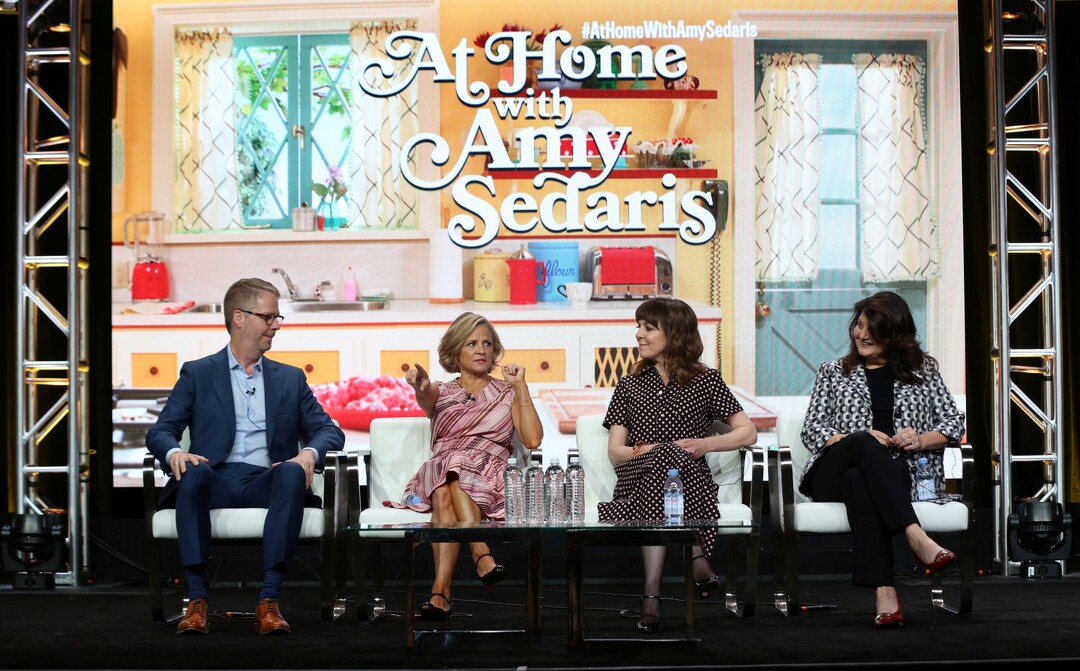 Chriss Linn, from left, Amy Sedaris, Jodi Lennon and Cindy Caponera participate in the truTV "At Home with Amy Sedaris" panel during the Turner Networks Television Critics Association Summer Press Tour at The Beverly Hilton on Thursday, July 27, 2017, in Beverly Hills, Calif. (Photo by Willy Sanjuan/Invision/AP)