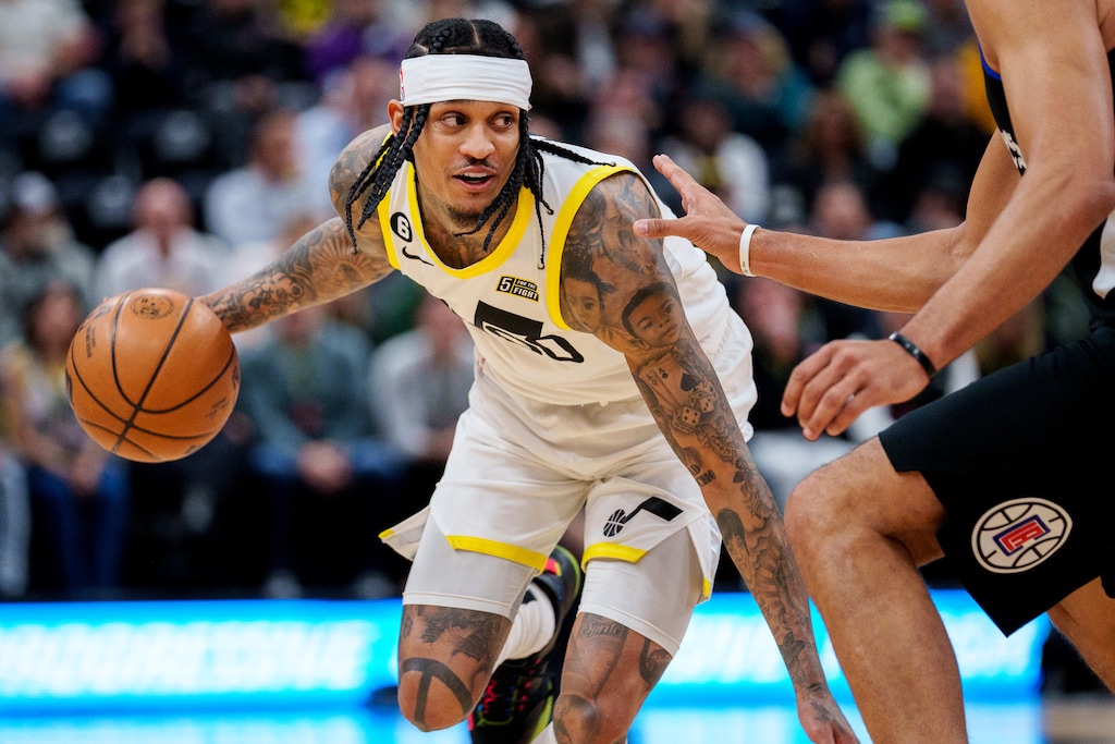 (Trent Nelson | The Salt Lake Tribune) Utah Jazz guard Jordan Clarkson (00) as the Utah Jazz host the Los Angeles Clippers, NBA basketball in Salt Lake City on Wednesday, Jan. 18, 2023.